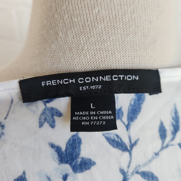 French Connection Blue White Floral Maxi Dress Tiered Long Cotton Pockets Sz L - Picture 6 of 9